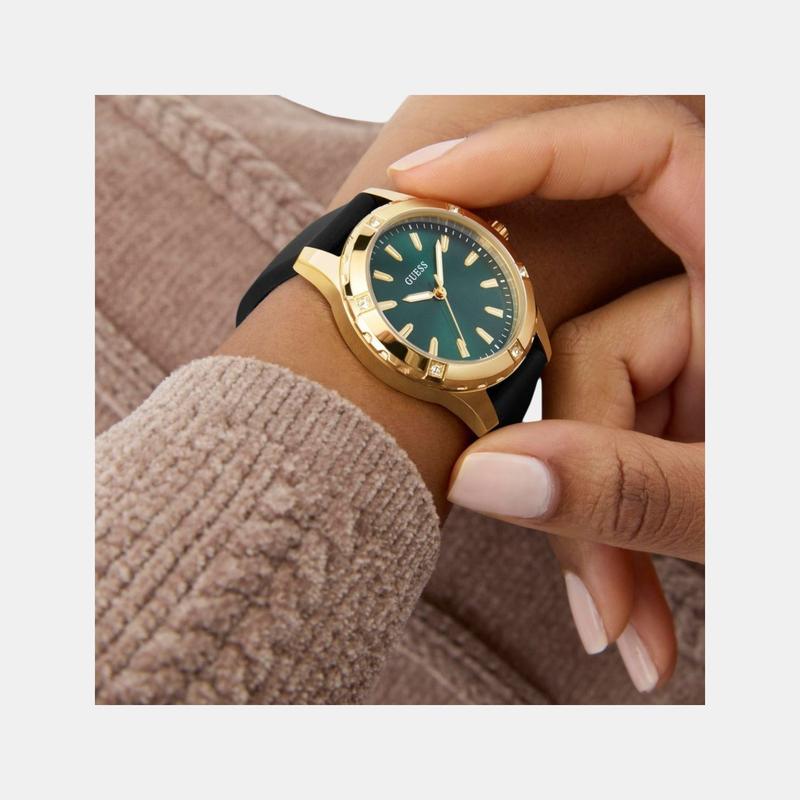 Guess Mist Green Dial Silicone Watch Gold‑Tone