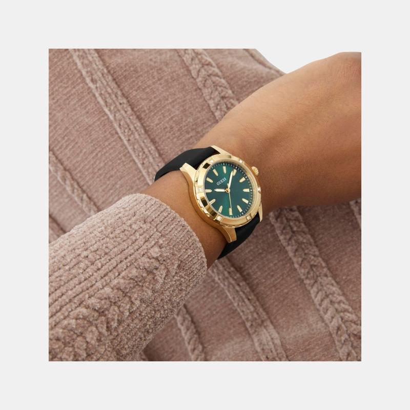 Guess Mist Green Dial Silicone Watch Gold‑Tone