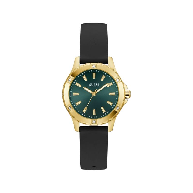 Guess Mist Green Dial Silicone Watch Gold‑Tone