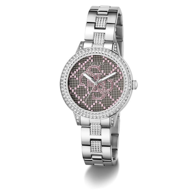 Guess Silver Tone Analog Watch – Pink Dial
