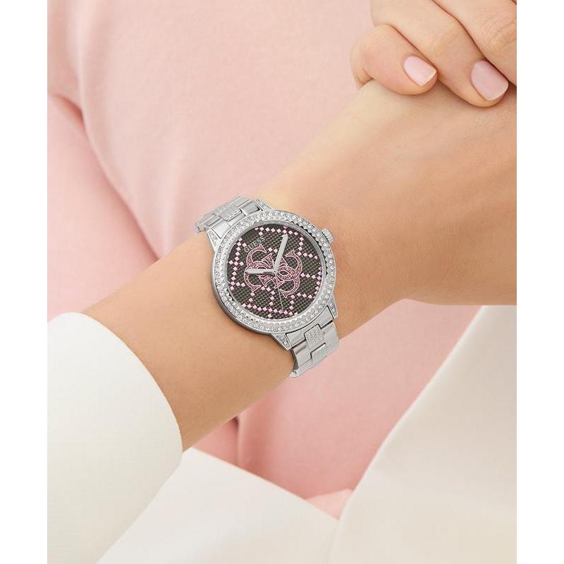 Guess Silver Tone Analog Watch – Pink Dial