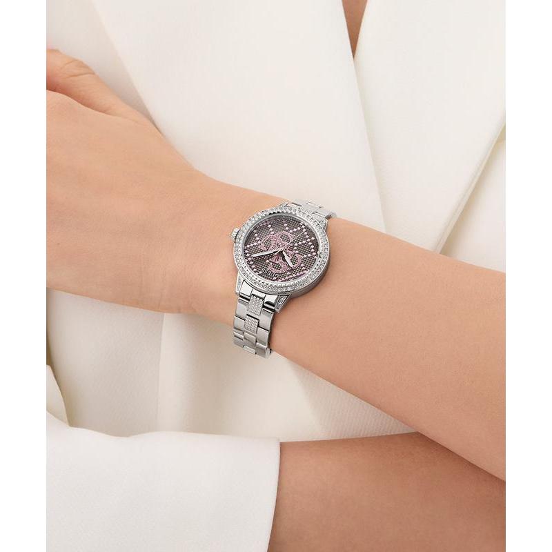 Guess Silver Tone Analog Watch – Pink Dial