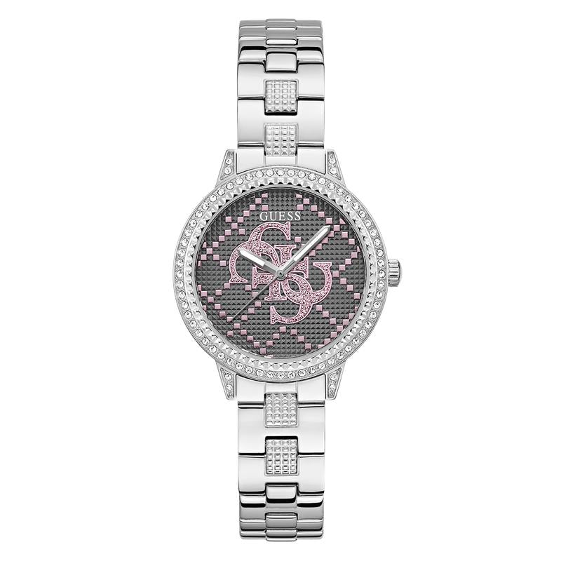 Guess Silver Tone Analog Watch – Pink Dial