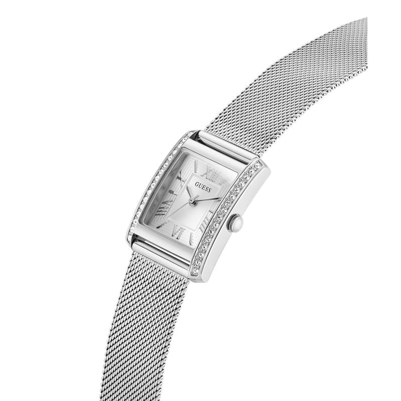 Guess Silver Tone Ladies Analog Watch with Mesh Bracelet