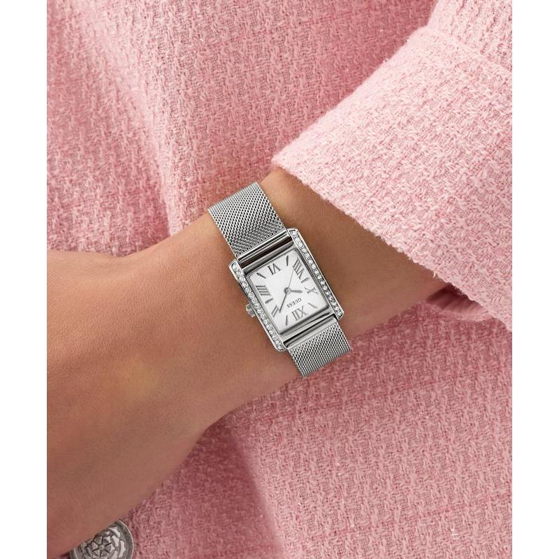 Guess Silver Tone Ladies Analog Watch with Mesh Bracelet