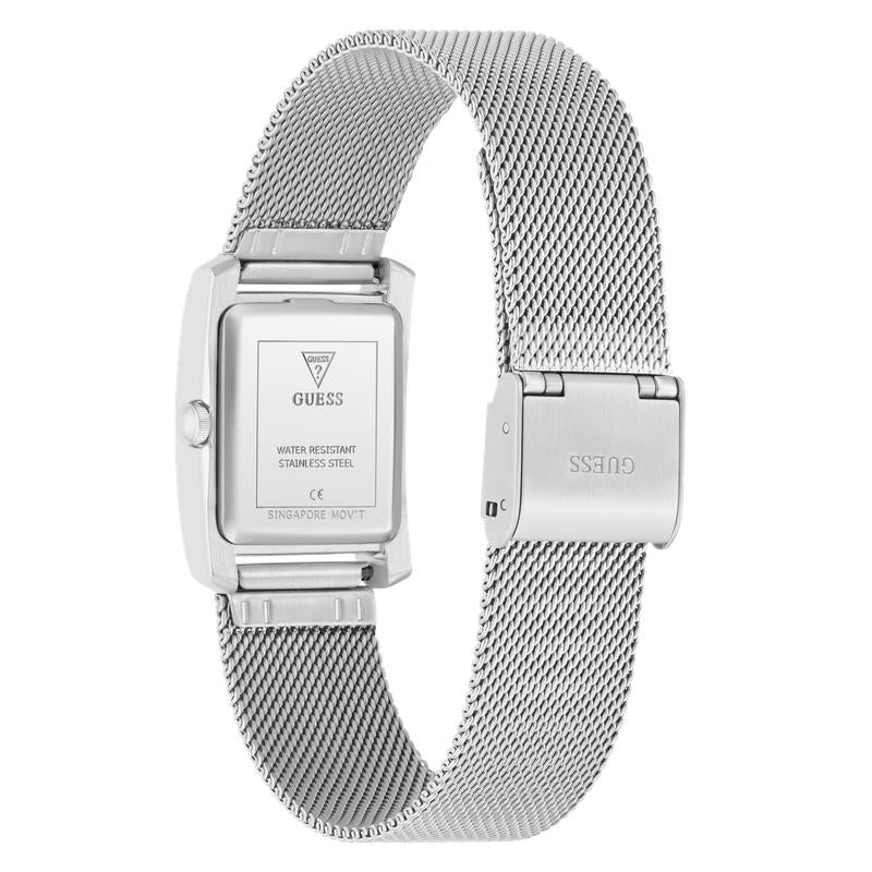 Guess Silver Tone Ladies Analog Watch with Mesh Bracelet