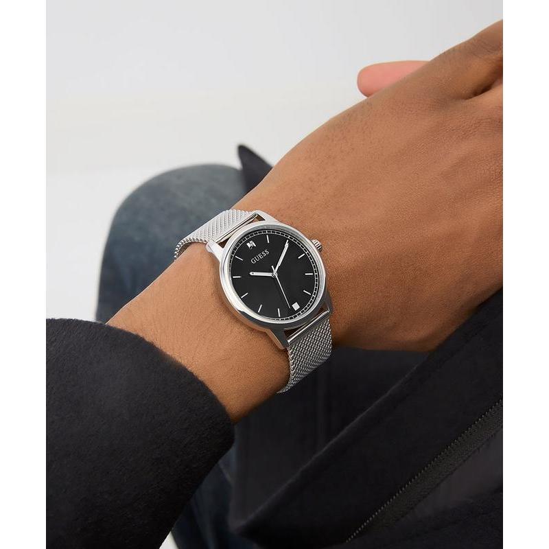 Guess Silver Tone Mesh Bracelet Analog Watch