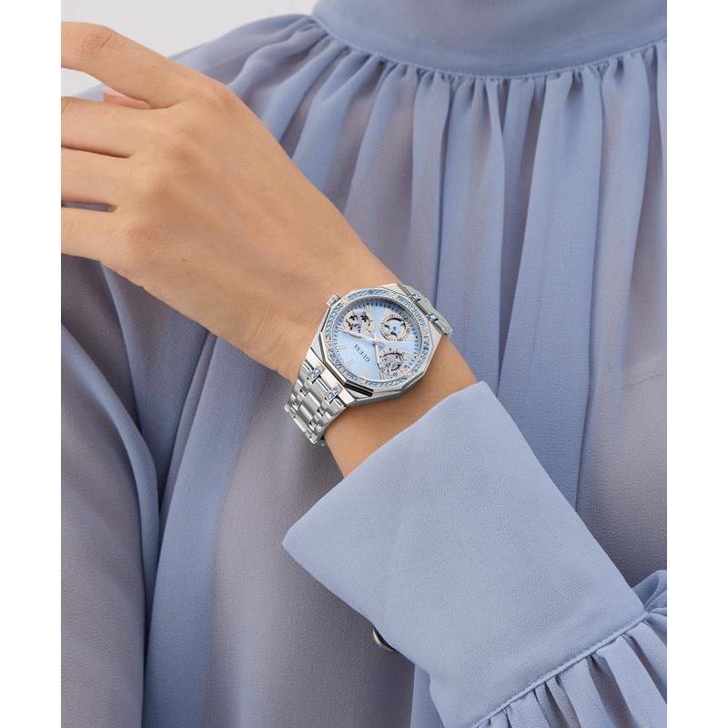 Guess Silver Tone Multi-function Watch with Swarovski Crystals