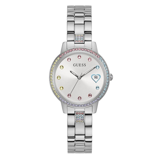 Guess Three Of Hearts White Dial Analog Watch