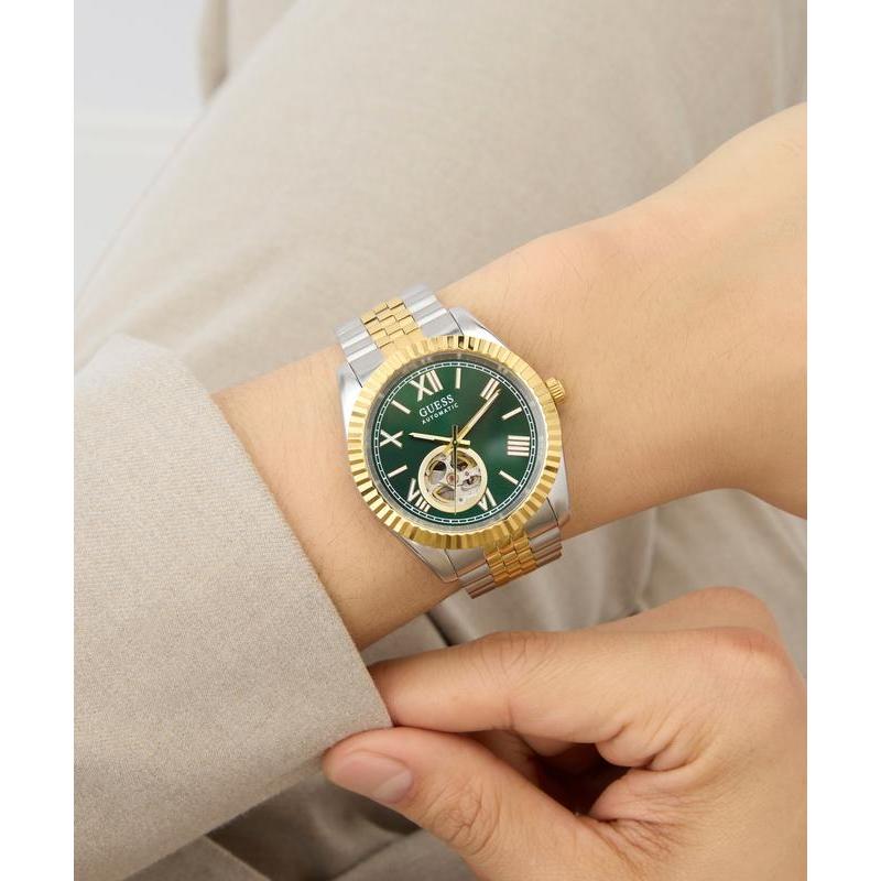 Guess Two-Tone Automatic Watch with Green Dial