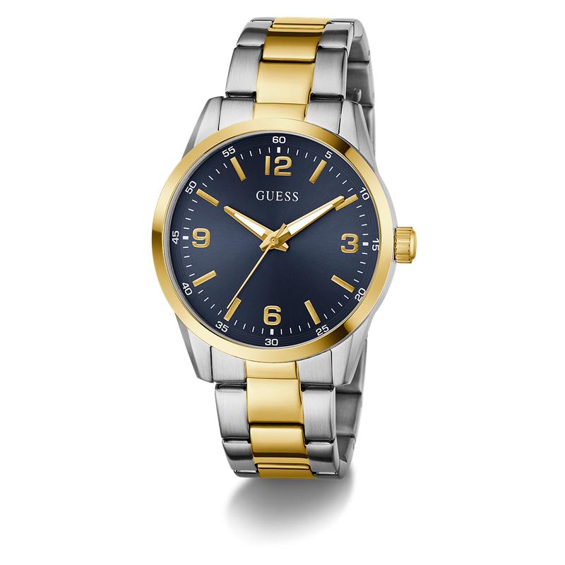 Guess Two-Tone Silver Gold Analog Watch Blue Dial