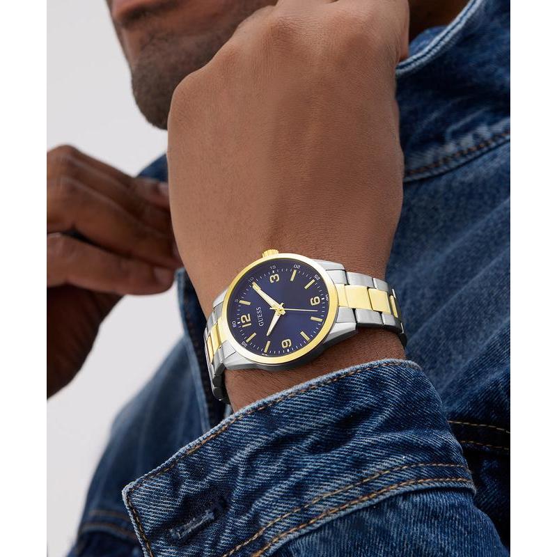 Guess Two-Tone Silver Gold Analog Watch Blue Dial