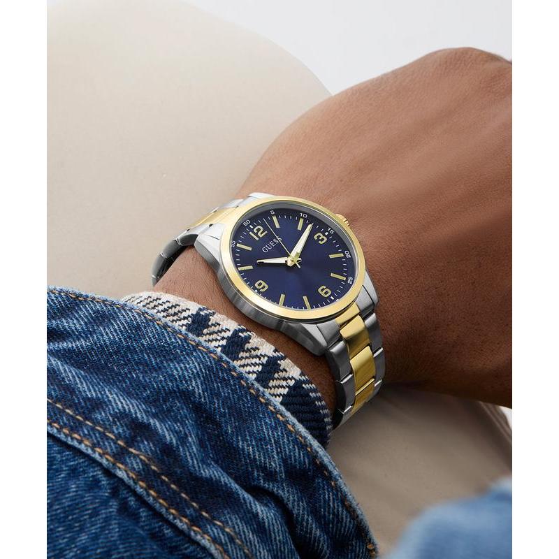 Guess Two-Tone Silver Gold Analog Watch Blue Dial