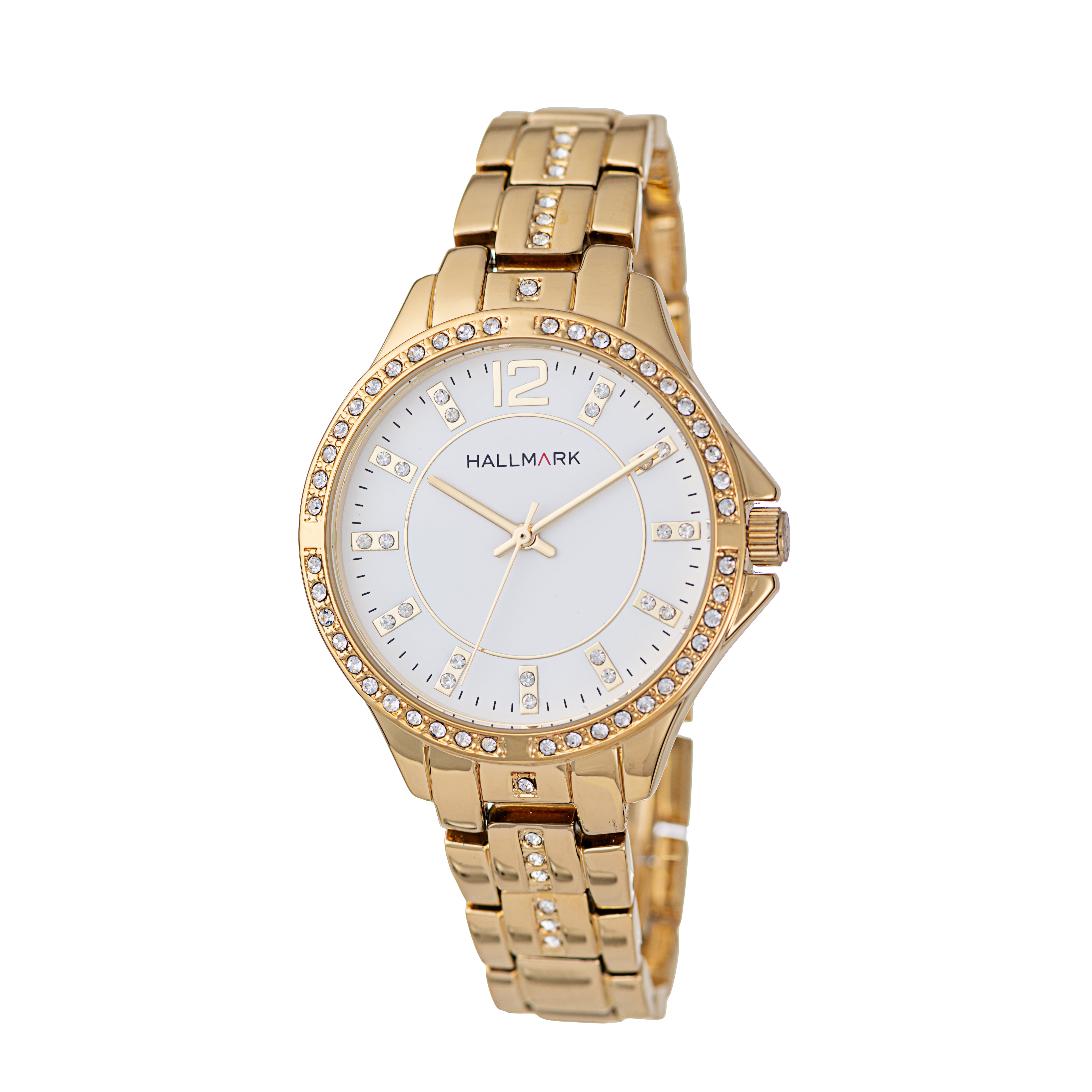 Hallmark Ladies Gold-Tone Crystal Bezel Bracelet Watch