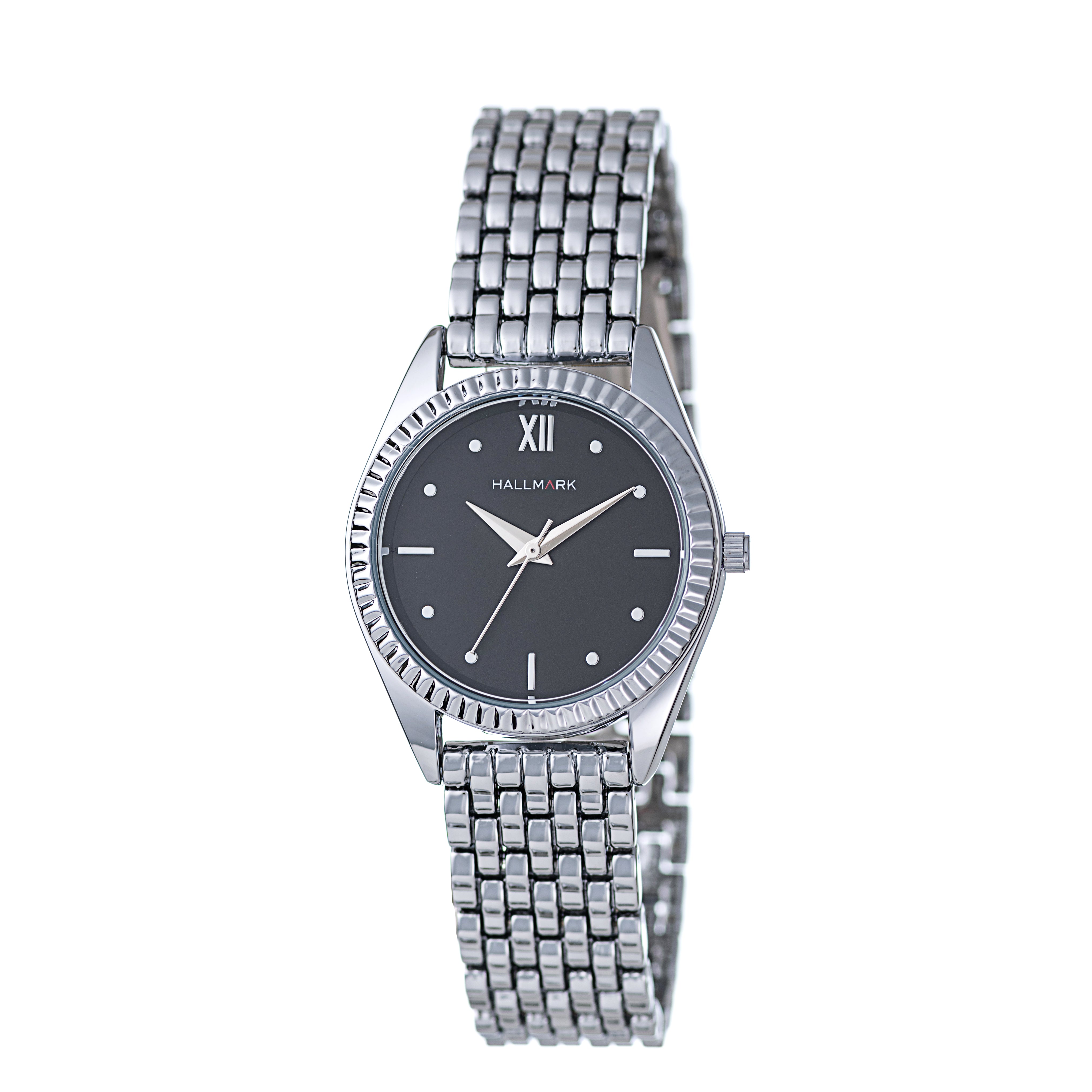 Hallmark Silver Ladies Black Dial Watch