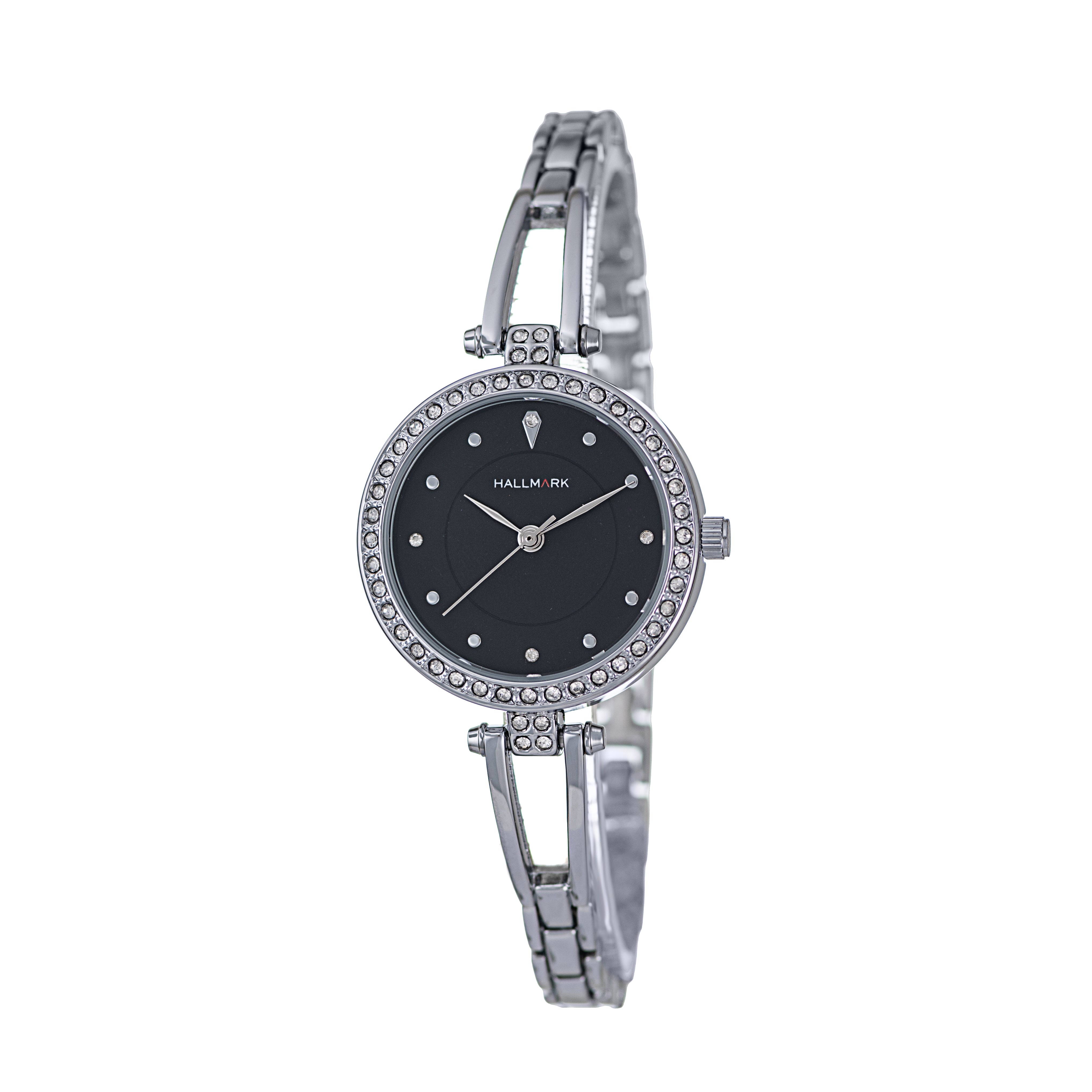 Hallmark Ladies Silver-Tone Crystal Bezel Bracelet Watch