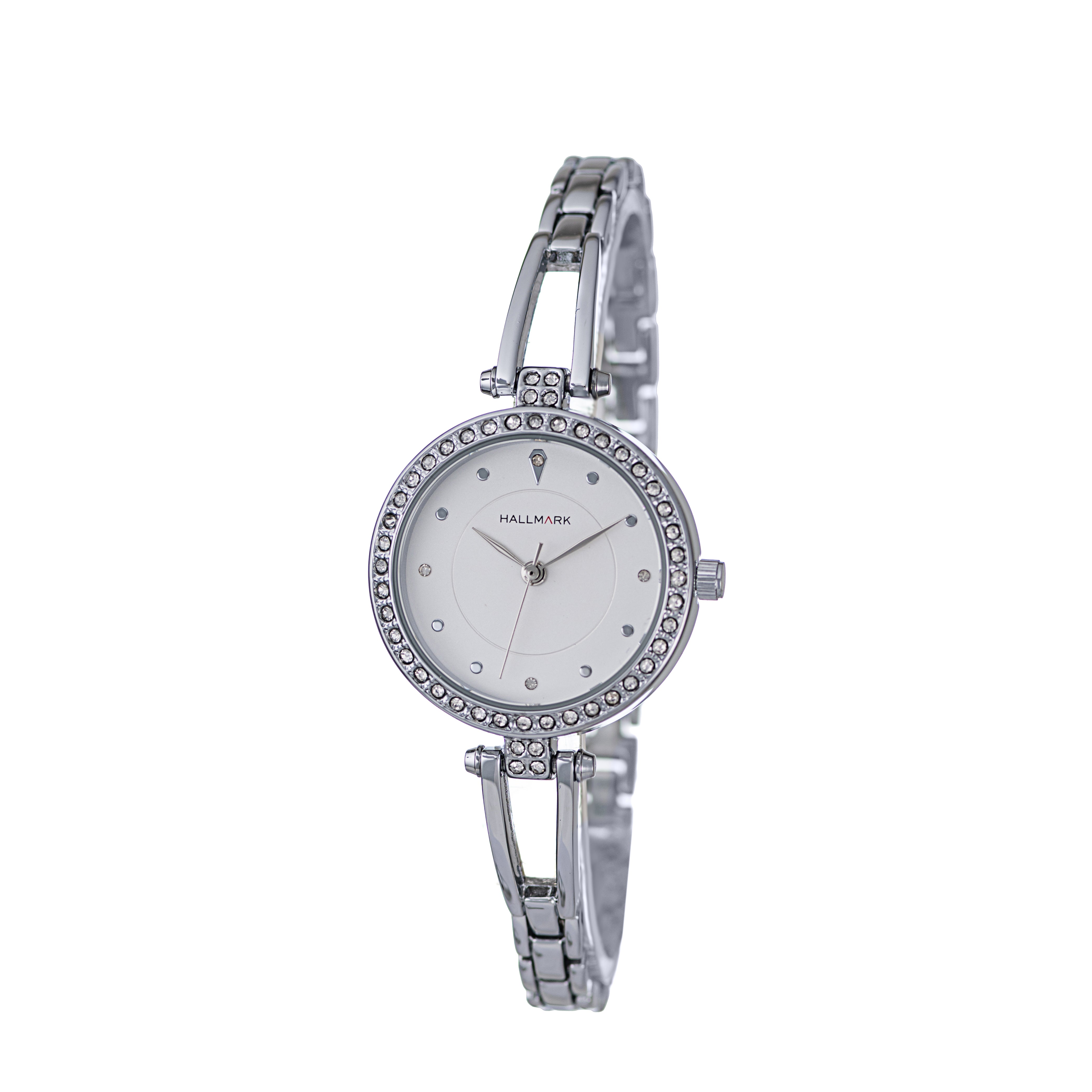 Hallmark Ladies Silver-Tone Crystal Bezel Bracelet Watch