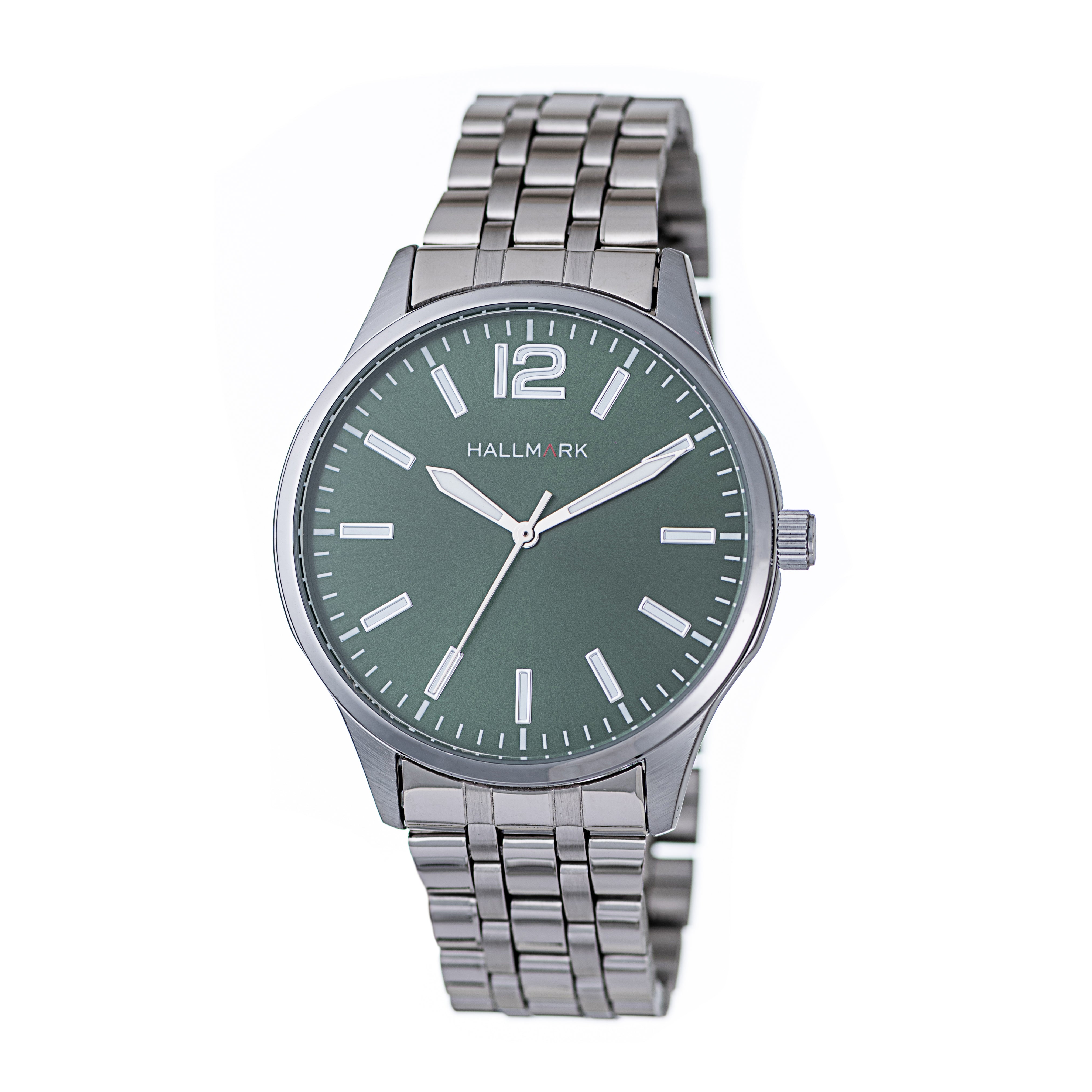 Hallmark Men’s Silver-Tone Watch with Green Dial