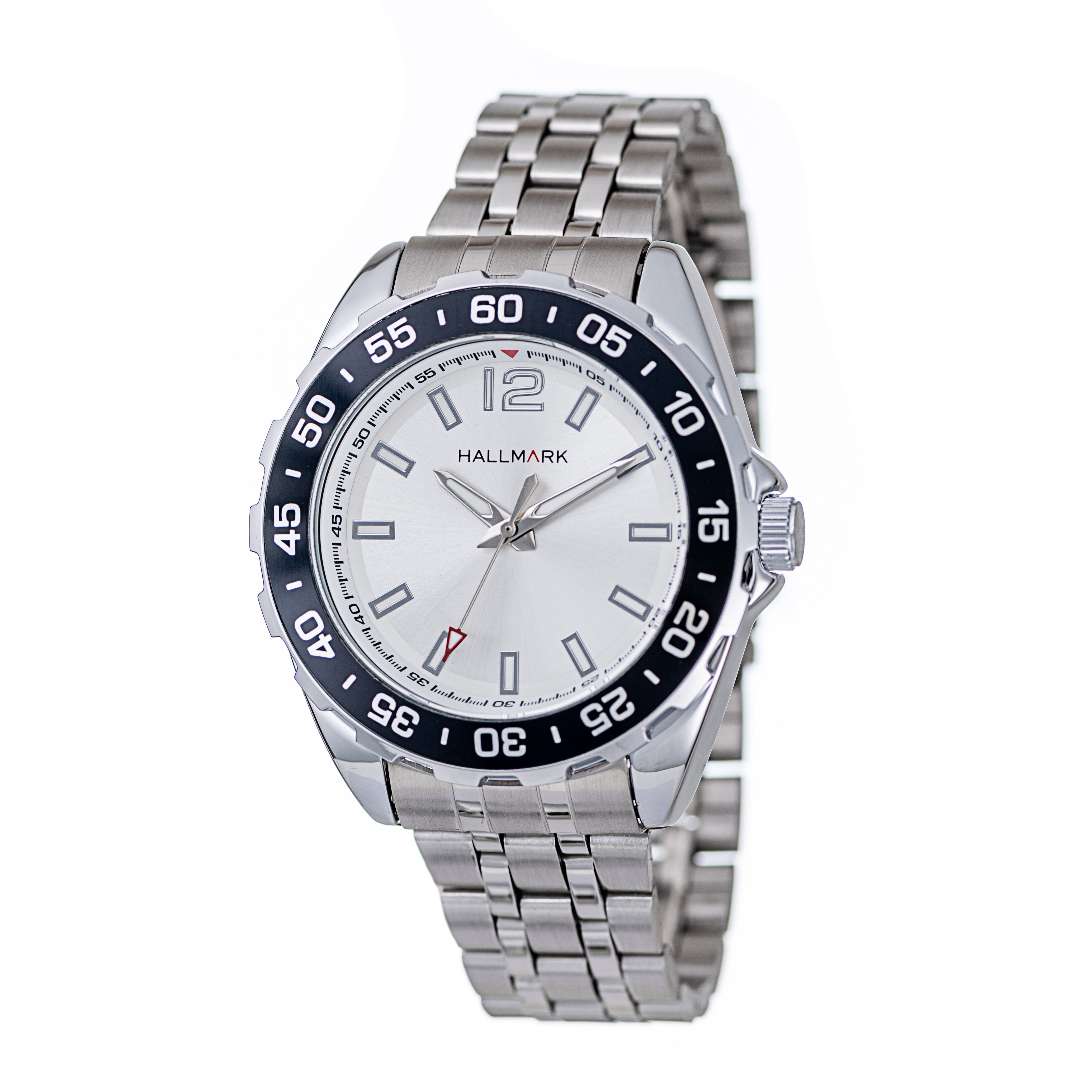 Hallmark Men’s Silver-Tone Sports Watch with Silver Dial and Black Bezel