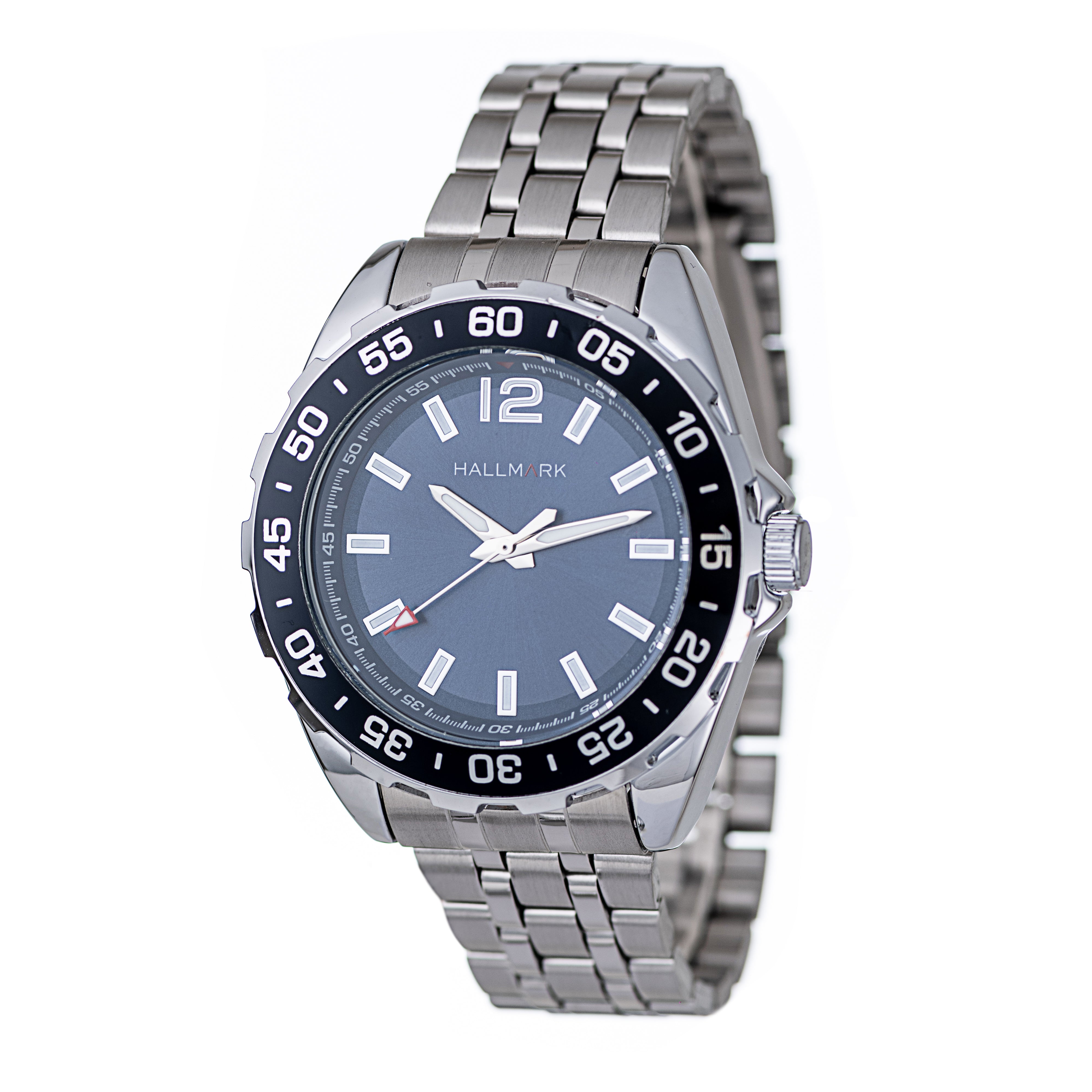 Hallmark Men’s Silver-Tone Sports Watch with Blue Dial and Black Bezel