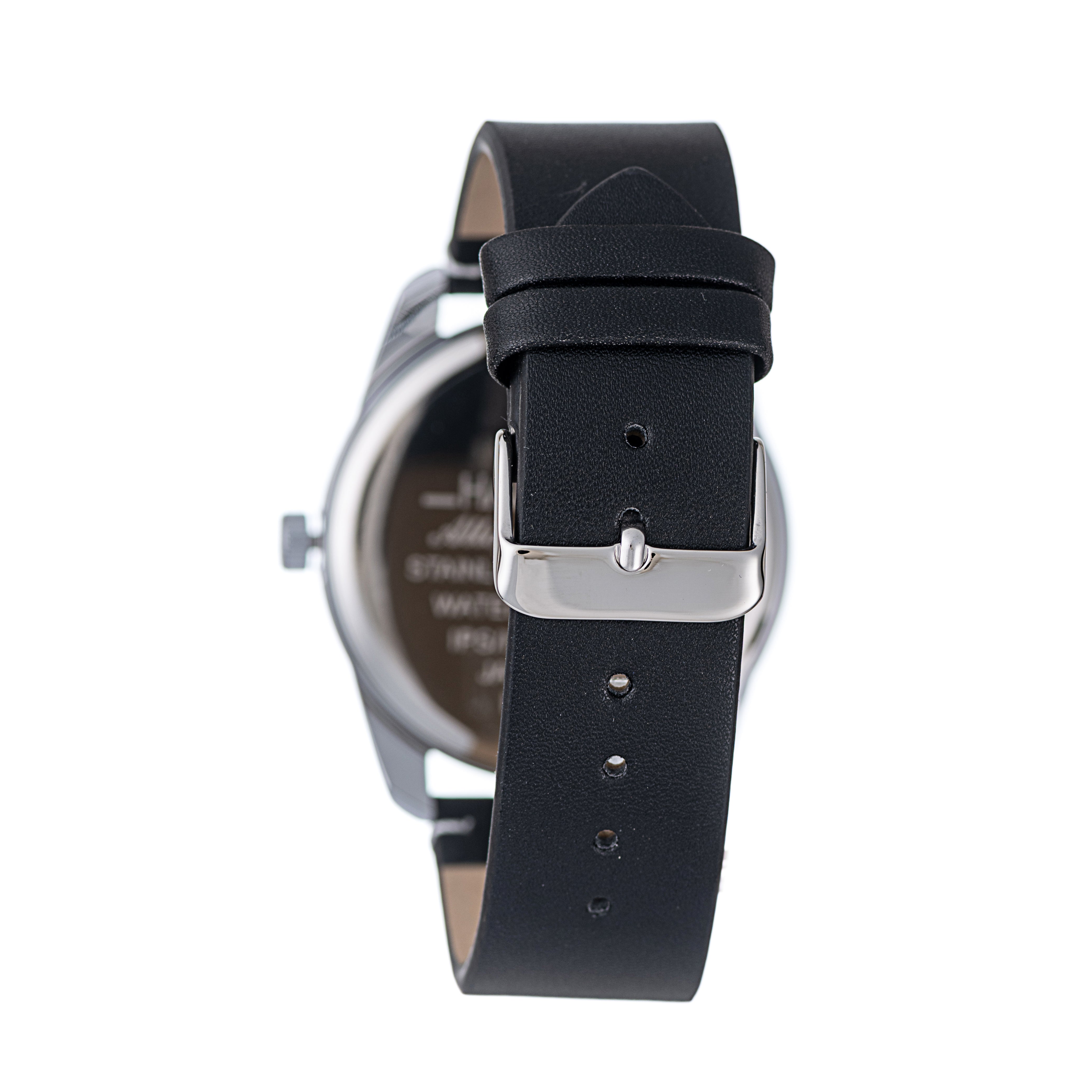 Hallmark Men’s Silver-Tone Sports Watch with Silver Dial and Black Leather Strap