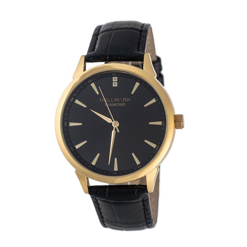 Hallmark Gents Diamond Collection Black Leather Strap