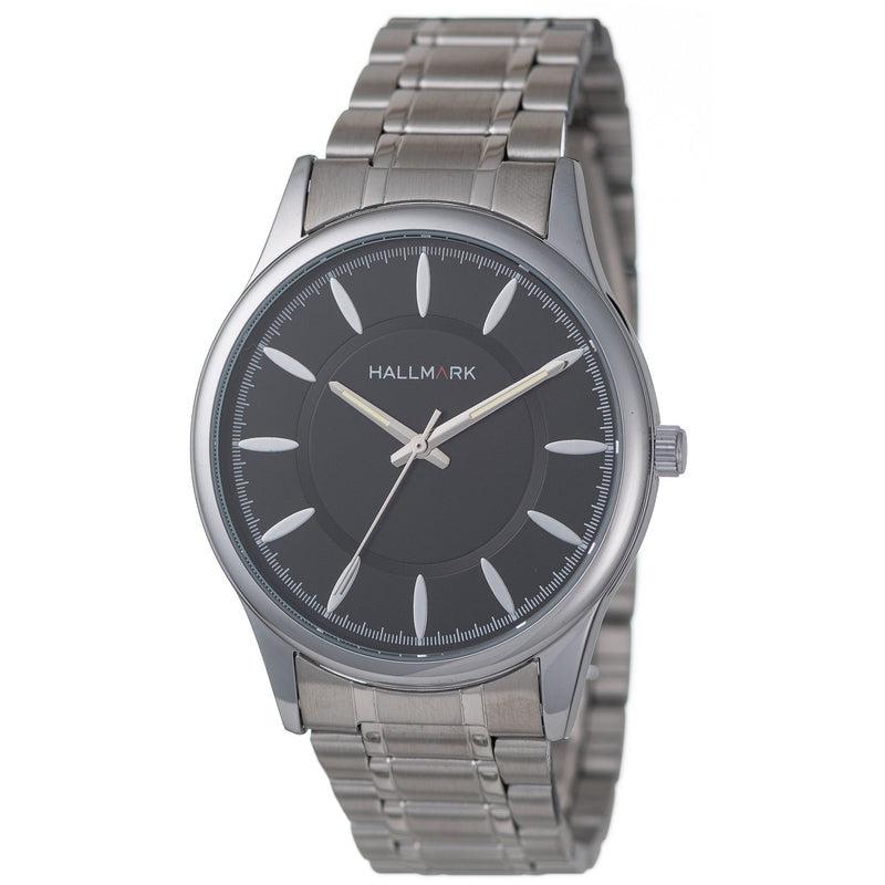 Hallmark Gents Silver Bracelet Black Dial Watch