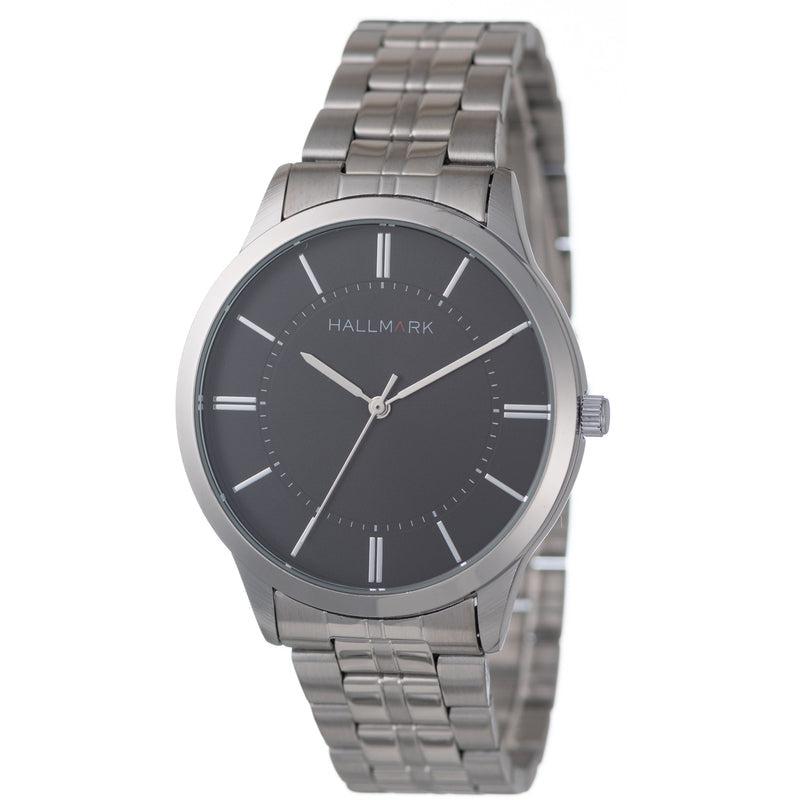 Hallmark Gents Silver Bracelet Black Dial Watch