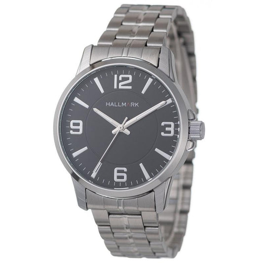 Hallmark Gents Silver Bracelet Black Dial Watch