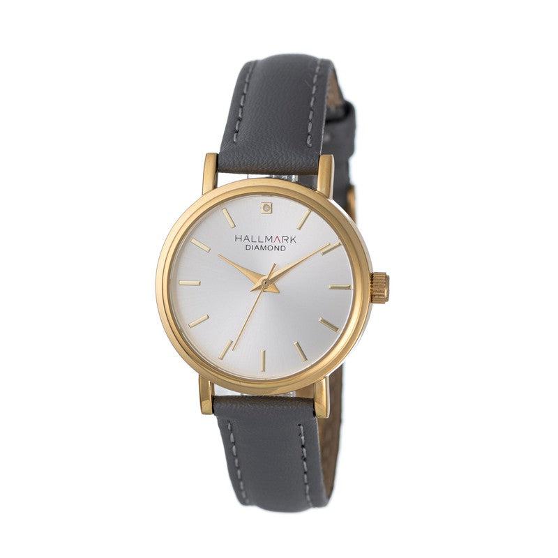 Hallmark Ladies Diamond Collection Grey Leather Strap