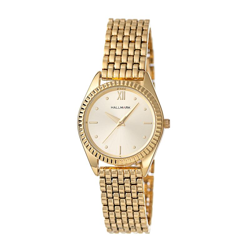 Hallmark Ladies Gold Bracelet Champagne Dial Watch