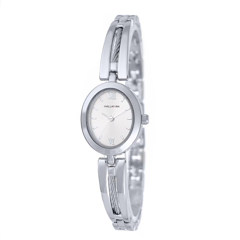 Hallmark Ladies White Dial Metal Strap