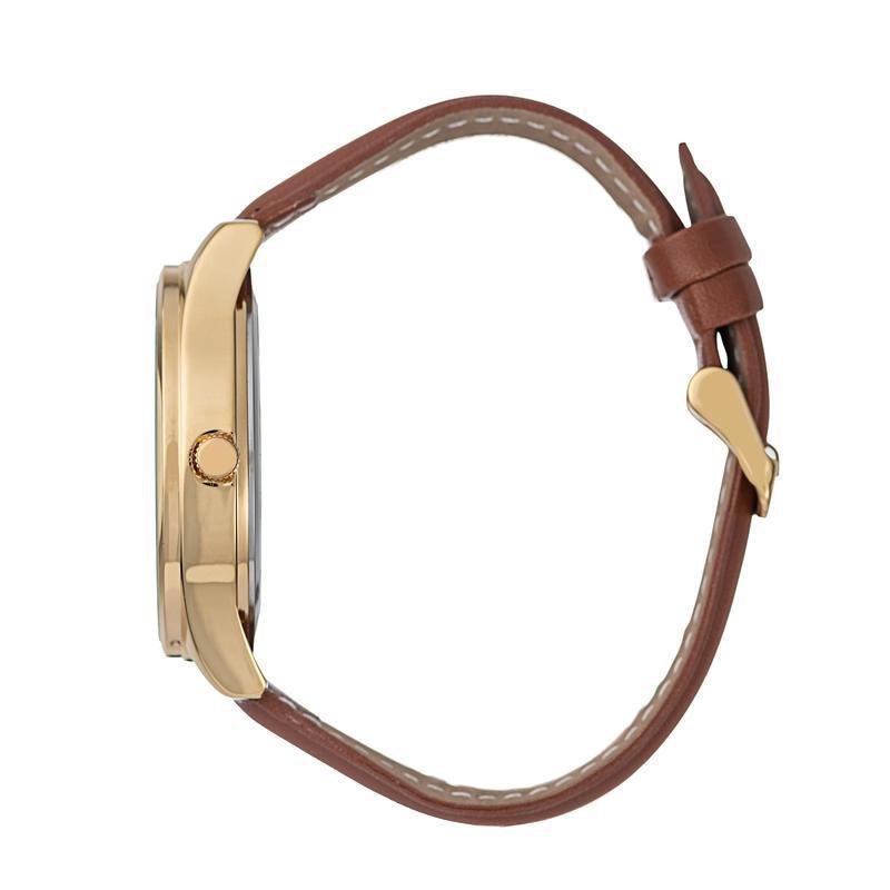Hallmark Men’s Gold-Tone Watch with Blue Dial and Brown Leather Strap