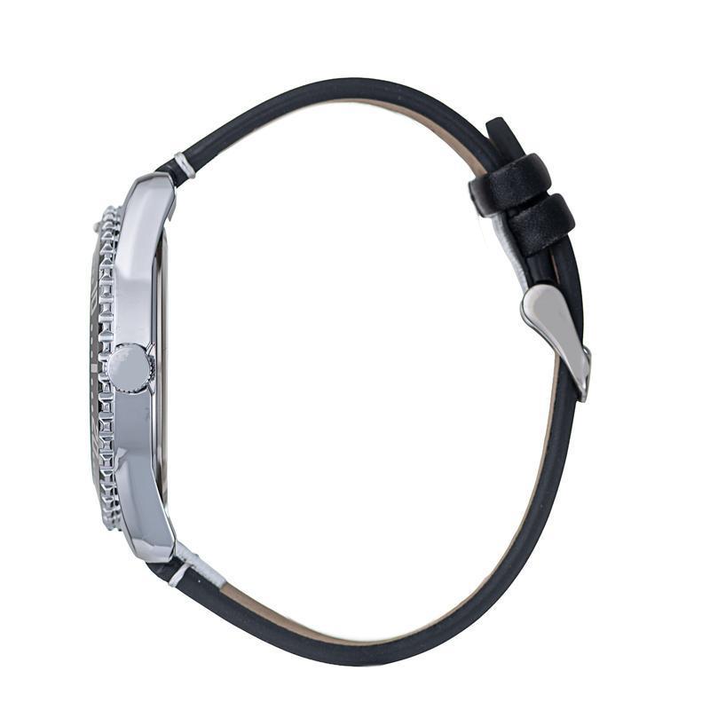Hallmark Men’s Silver-Tone Sports Watch with Silver Dial and Black Leather Strap
