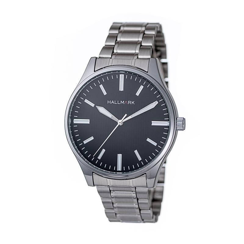 Hallmark Men’s Silver-Tone Watch with Black Dial