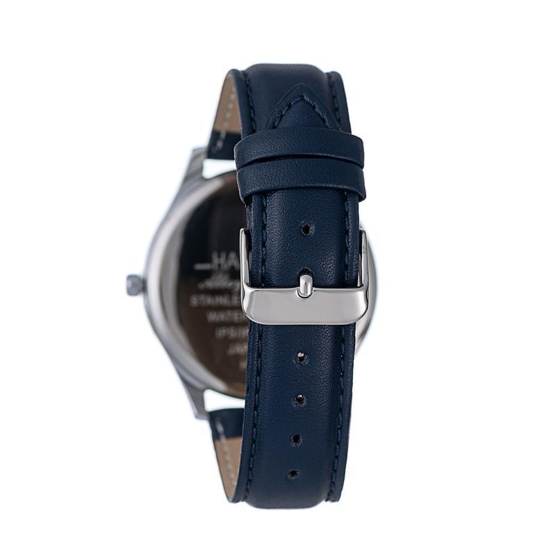 Hallmark Men’s Silver-Tone Watch with Blue Dial and Matching Leather Strap