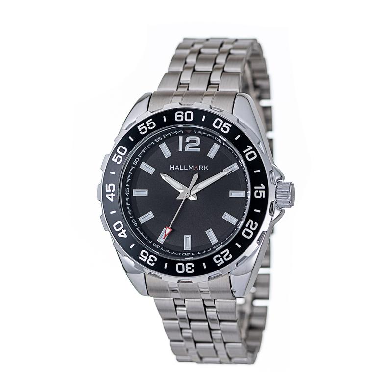 Hallmark Men’s Silver-Tone Watch with Textured Black Dial