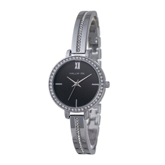 Hallmark Silver Glam Ladies Black Dial