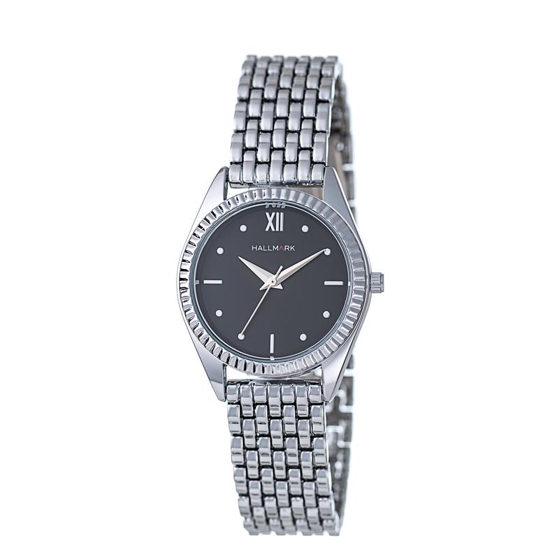 Hallmark Silver Ladies Black Dial Watch