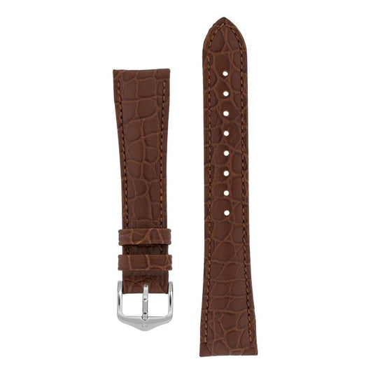 Hirsch ARISTOCRAT Croco-Embossed Leather Watch Strap in BROWN
