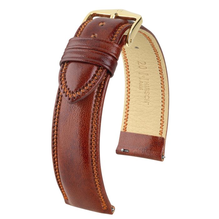 Hirsch ASCOT Calf Watch Strap in GOLDEN BROWN SHINY