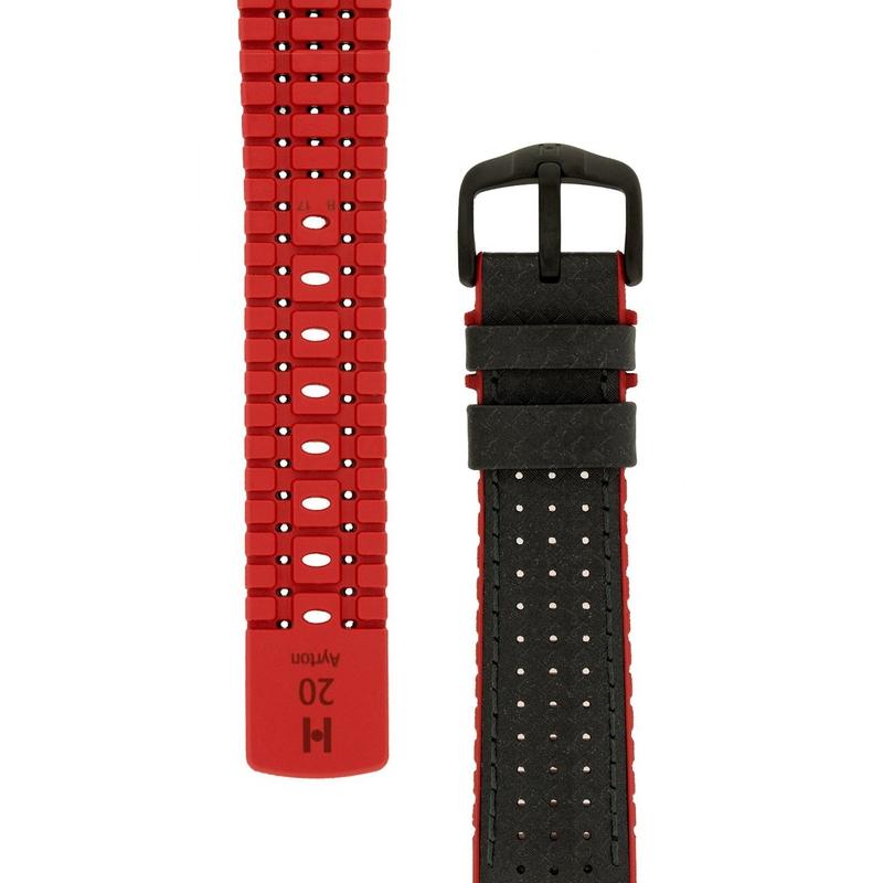 Hirsch AYRTON Carbon Embossed Performance Watch Strap in BLACK / RED
