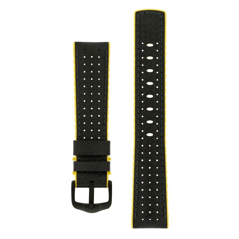 Hirsch AYRTON Carbon Embossed Performance Watch Strap in BLACK / YELLOW