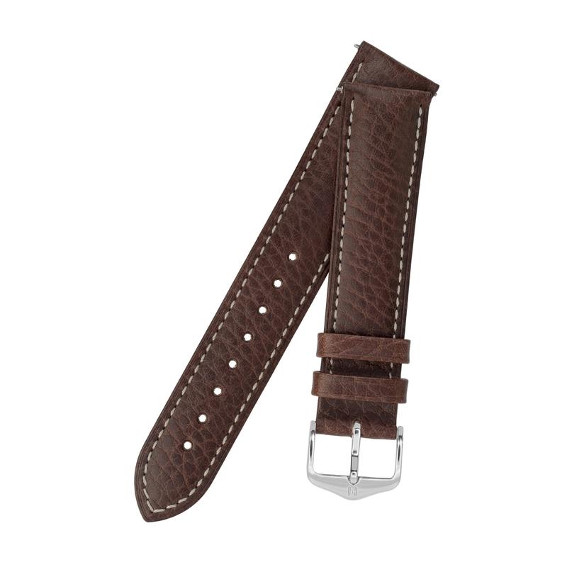 Hirsch BOSTON Buffalo Calfskin Leather Watch Strap in BROWN