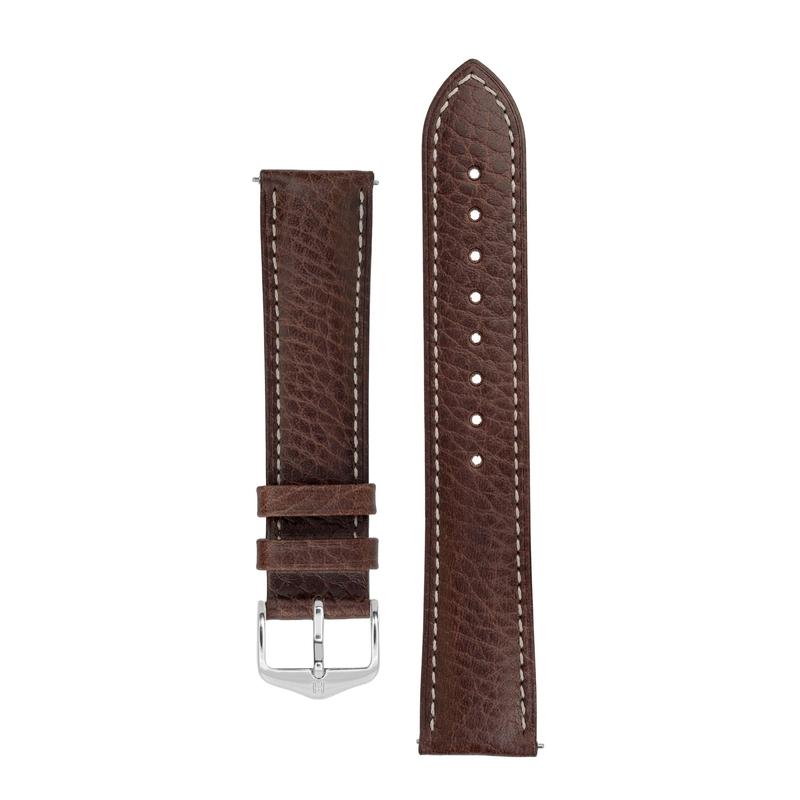 Hirsch BOSTON Buffalo Calfskin Leather Watch Strap in BROWN