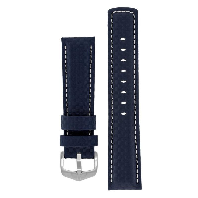 Hirsch CARBON Embossed Water-Resistant Leather Watch Strap in BLUE