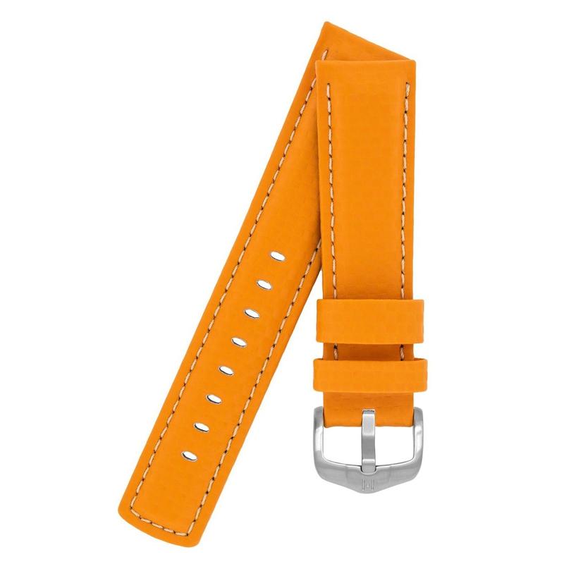 Hirsch CARBON Embossed Water-Resistant Leather Watch Strap in ORANGE