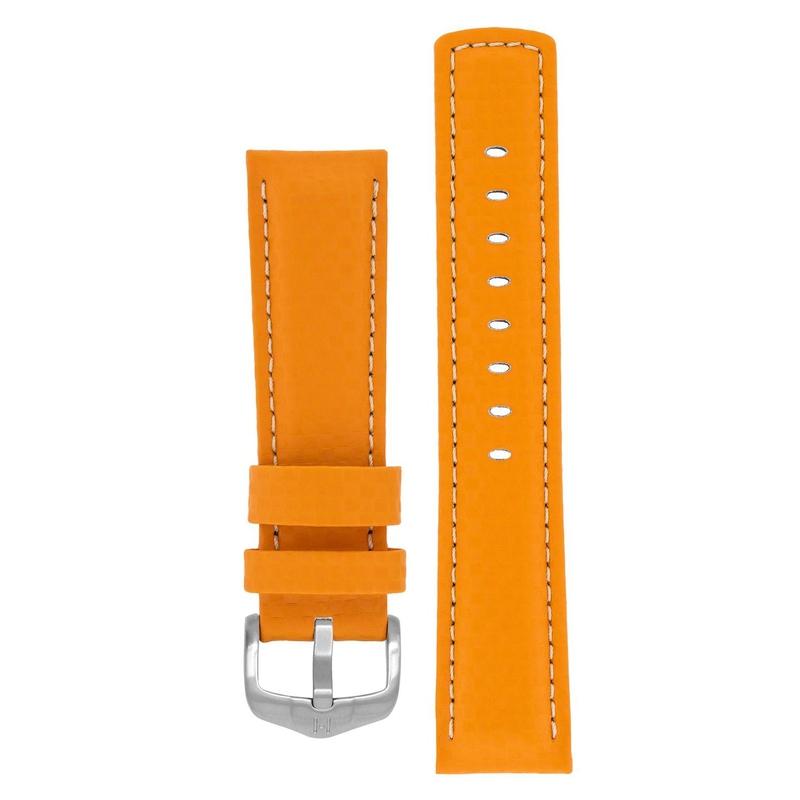 Hirsch CARBON Embossed Water-Resistant Leather Watch Strap in ORANGE