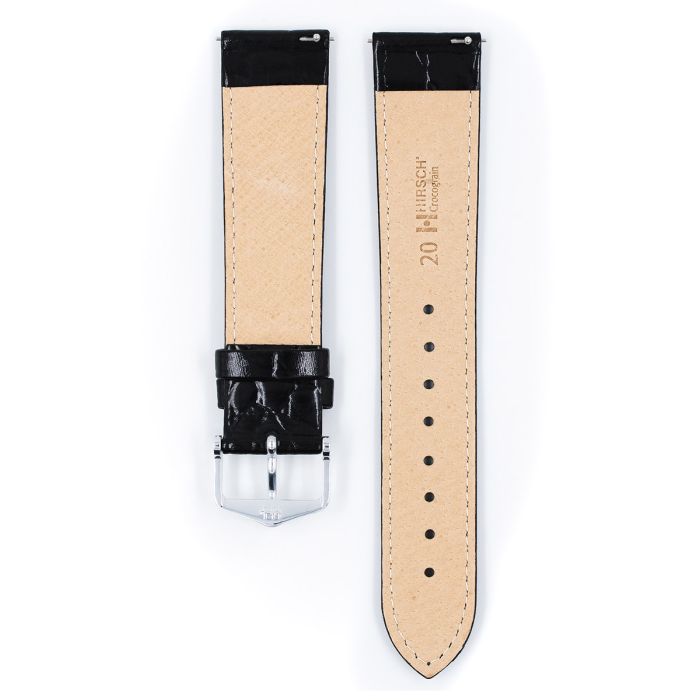 Hirsch CROCOGRAIN Bonded Leather Watch Strap in BLACK