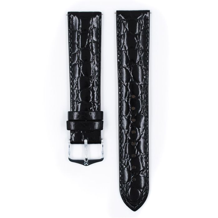 Hirsch CROCOGRAIN Bonded Leather Watch Strap in BLACK